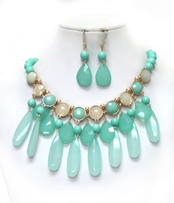 MULTI SIZE BEADS WITH DROP NECKLACE SET