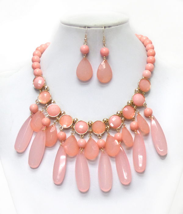 MULTI SIZE BEADS WITH DROP NECKLACE SET 