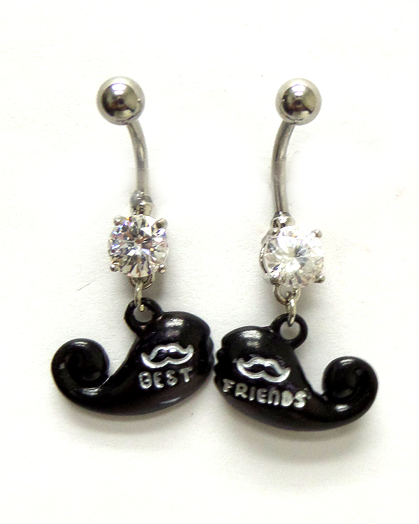 SURGICAL STEEL MATCHING  MUSTACHE BEST FRIENDS BELLY RING  NAVEL RING -2 PIECE SET