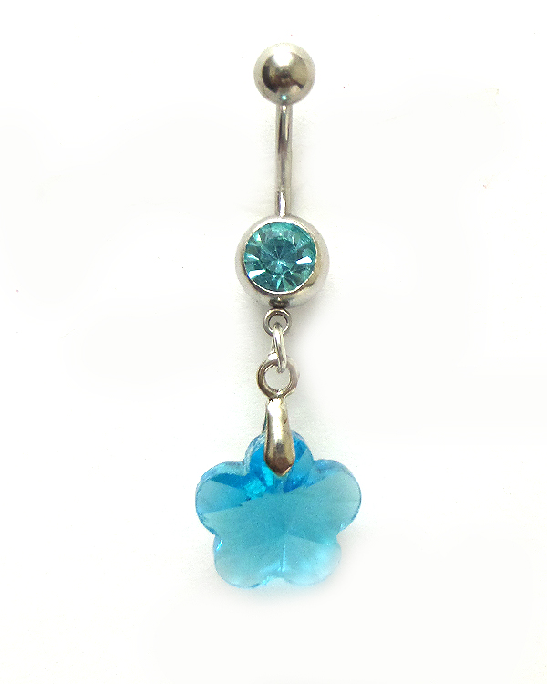 SURGICAL STEEL STEEL WITH CRYSTAL FLOWER DROP BELLY RING  NAVEL RING