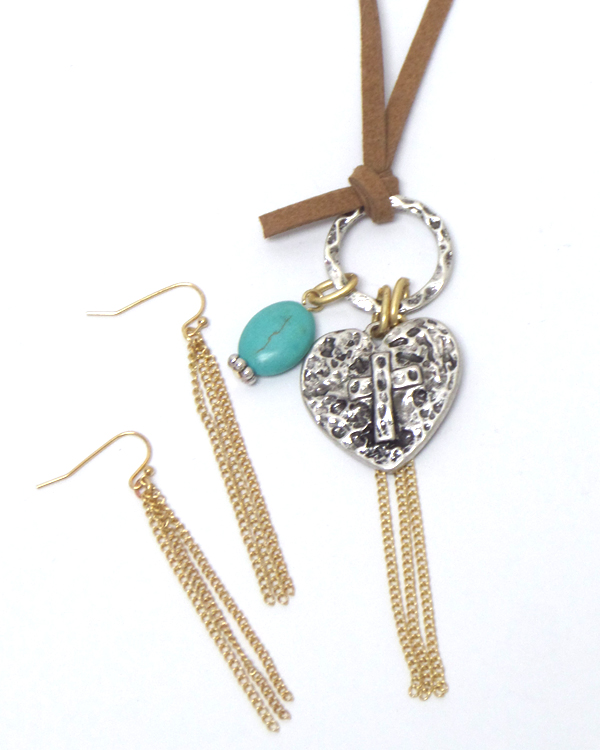 HEART WITH TASSEL DROP SUEDE NECKLACE