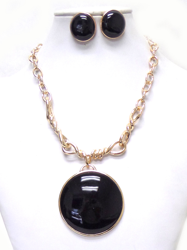LARGE STONE WITH CHAIN NECKLACE SET