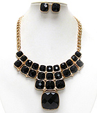 FACET ACRYLIC STONE BIB NECKLACE EARRING SET