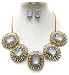 MULTI CRYSTAL AND FACET GLASS DECO FLOWER LINK NECKLACE EARRING SET