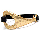 HAMMERED METAL ART DESIGN AND LEATHERETTE BAND BRACELET