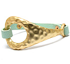 HAMMERED METAL ART DESIGN AND LEATHERETTE BAND BRACELET