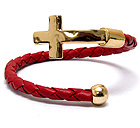 HAMMERED CROSS TIP AND BRAID WIRE BAND ADJUSTABLE BRACELET