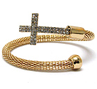 CRYSTAL CROSS TIP AND BRAID WIRE BAND ADJUSTABLE BRACELET