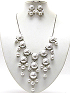 20MM MULTI ACRYLIC PUFFY ROUND BUBBLE NECKLACE EARRING SET