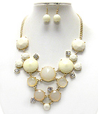 CRYSTAL AND FACET GLASS BUBBLE LINK BIB STYLE NECKLACE EARRING SET