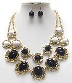 MULTI BUBBLE STONE ON NATURAL SHAPE DISK LINK BIB STYLE NECKLAC EARRING SET