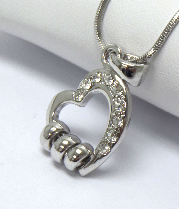 WHITEGOLD PLATING CRYSTAL HEART AND METAL RING PENDANT NECKLACE -valentine