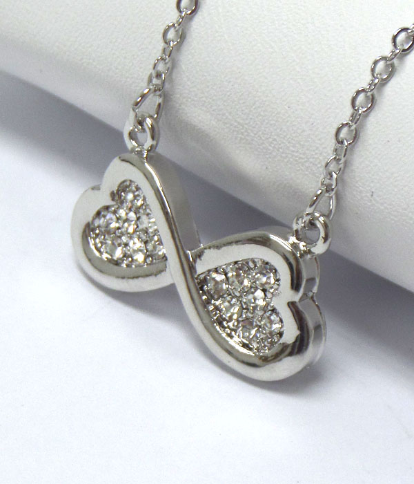 MADE IN KOREA WHITEGOLD PLATING CRYSTAL HEART INFINITY PENDANT NECKLACE