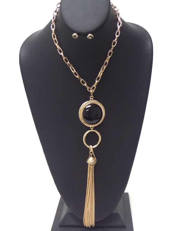 ACRYLIC BALL AND FINE CHAIN TASSEL DROP LONG NECKLACE