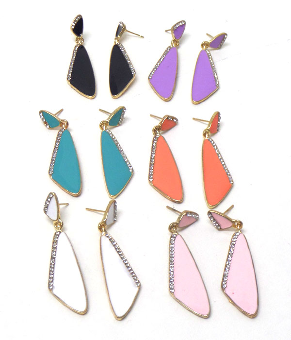 CRYSTAL AND EPOXY TRIANGLE DROP 12 PAIR EARRING SET