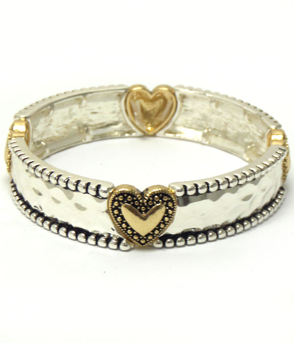 TEXTURED AND HAMMERED HEART STRETCH BRACELET