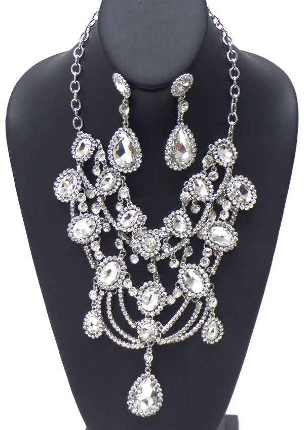 LUXURY AUSTRIAN CRYSTAL VICTORIAN STYLE MULTI FACET GLASS AND CRYSTAL DECO DROP PARTY NECKLACE EARRING SET