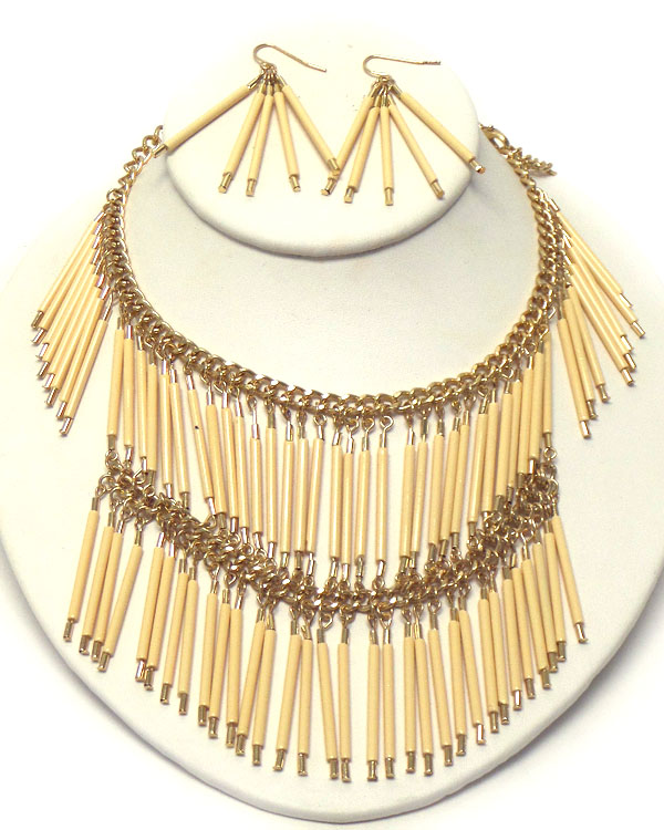 MULTI TUBE LINK DOUBLE LAYERED NECKLACE EARRING SET