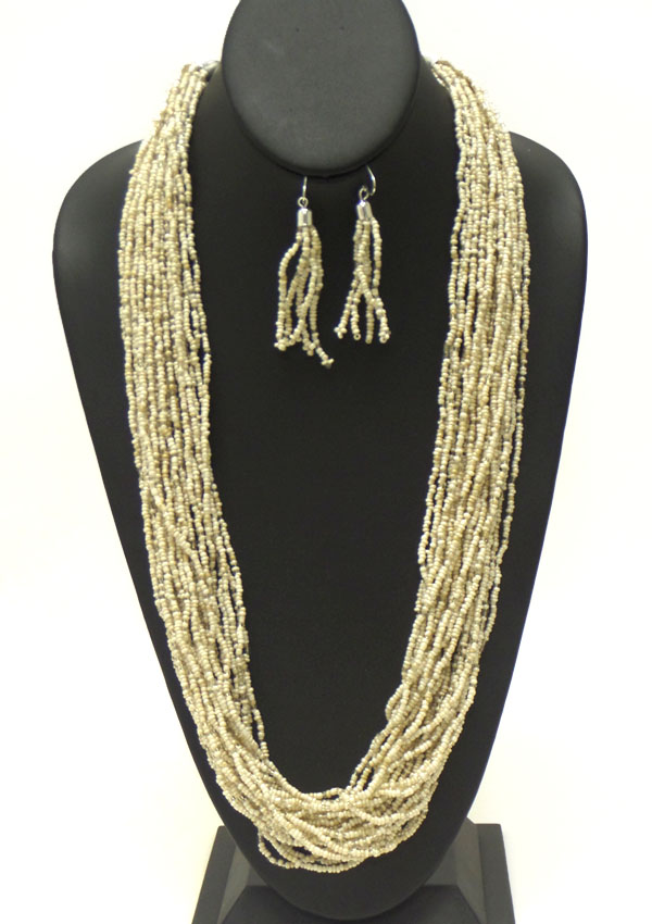 MULTI SEED BEADS AND CHAIN MIX NECKLACE EARRING SET