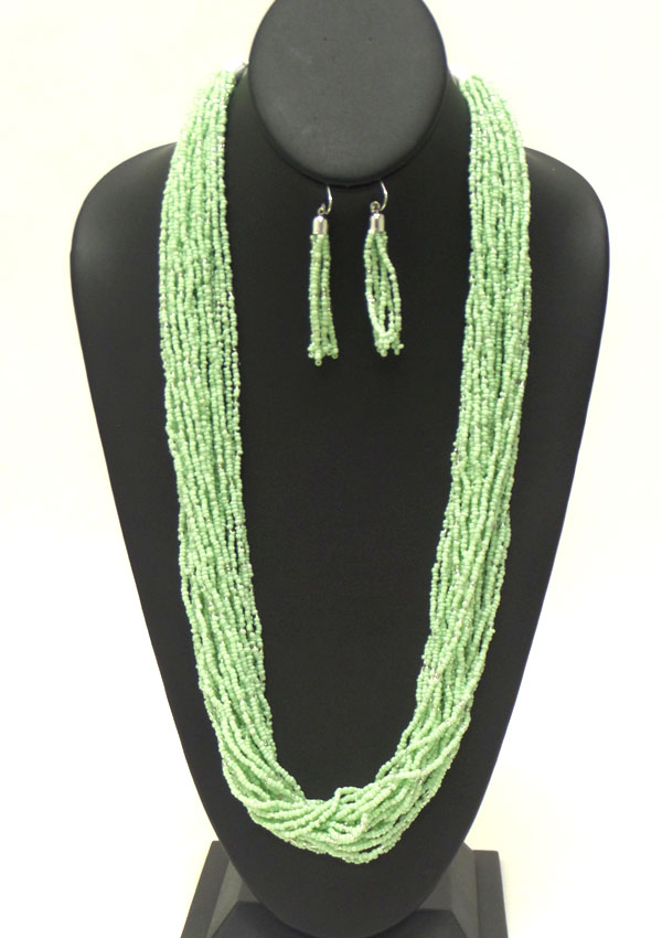 MULTI SEED BEADS AND CHAIN MIX NECKLACE EARRING SET