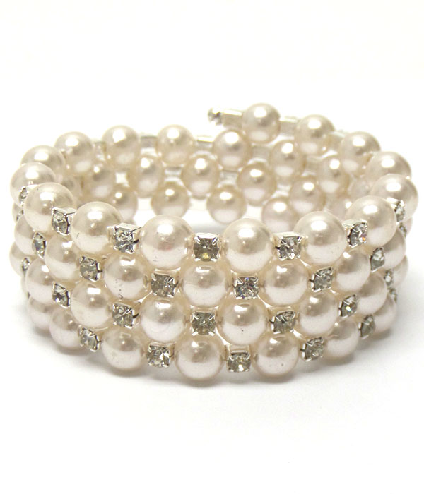 CRYSTAL AND PEARL MIX COILED WRAP BRACELET