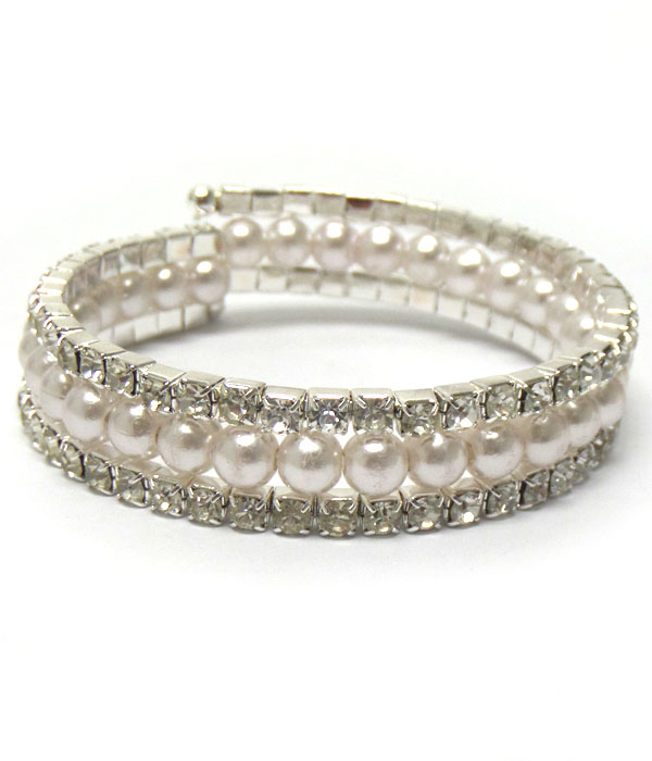 RHINESTONE AND PEARL MIX COILED WRAP BRACELET