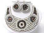 SEED BEADS AND SEQUINS DECO BIB STYLE NECKLACE EARRING SET