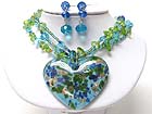 MURANO GLASS HEART PENDANT AND MIXED CHIP STONE NECKLACE EARRING SET
