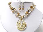 MURANO GLASS PENDANT AND MIXED CHIP STONE NECKLACE EARRING SET