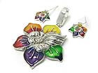 CRYSTAL AND METAL EPOXY FLOWER PENDANT AND EARRING SET?