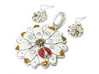 CRYSTAL AND METAL EPOXY FLOWER PENDANT AND EARRING SET?