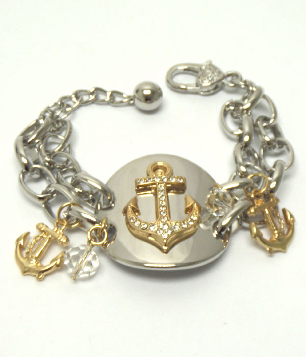 CRYSTAL ANCHOR ON CURVED DISK AND DOUBLE CHAIN BRACELET
