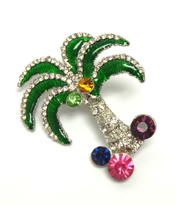 MULTI SIZE CRYSTAL PALM TREE PIN OR BROOCH