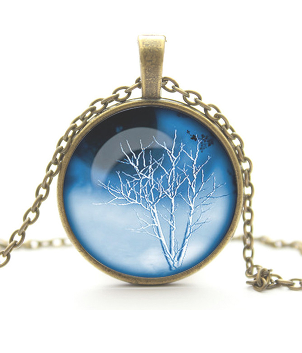 ANTIQUE BRONZE LIFE OF TREE CABOCHON NECKLACE 