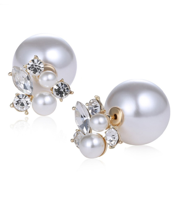 CRYSTAL AND PEARL MIX DOUBLE SIDED FRONT AND BACK EARRING