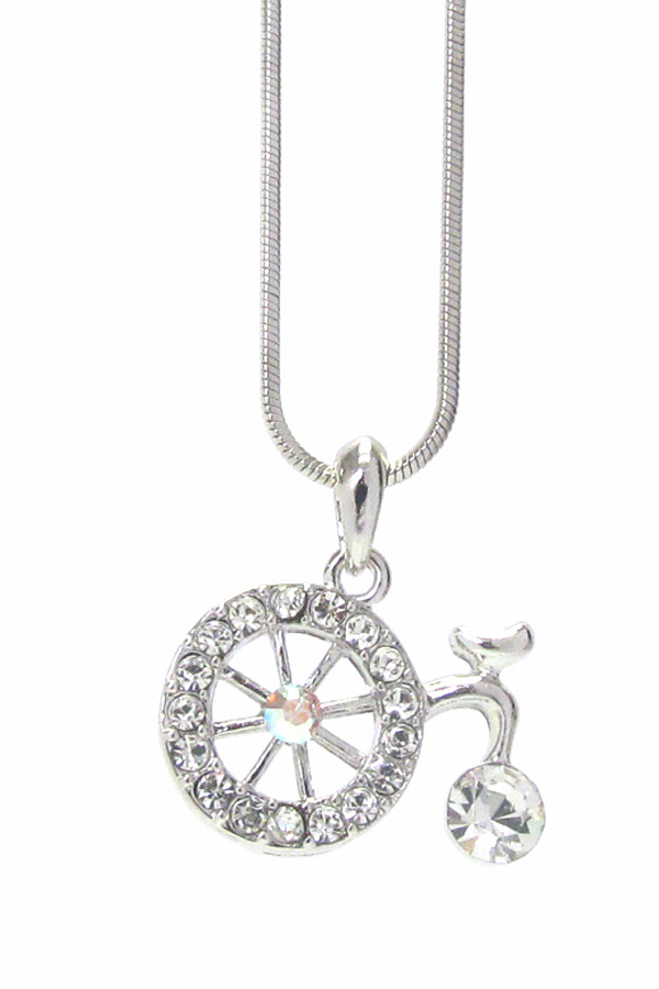 MADE IN KOREA WHITEGOLD PLATING CRYSTAL BICYCLE PENDANT NECKLACE