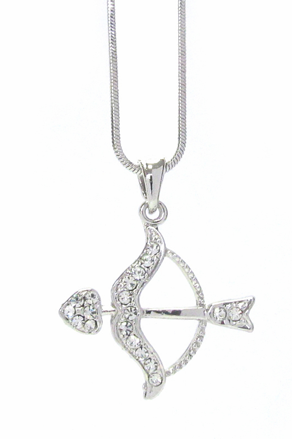 WHITEGOLD PLATING CRYSTAL BOW AND ARROW PENDANT NECKLACE