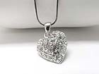 WHITE GOLD PLATING CRYSTAL STUD PUFFY HEART PENDANT NECKLACE