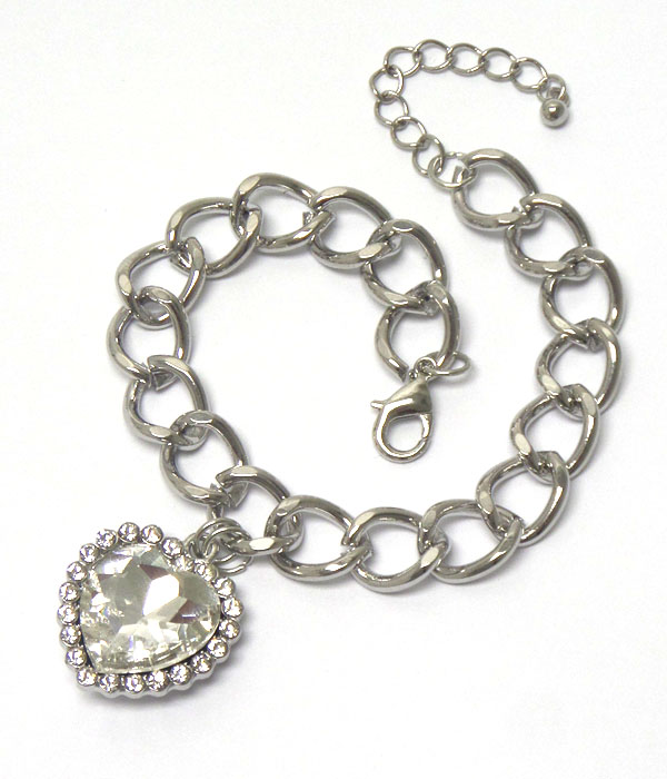 CRYSTAL AND FACET HEART CHARM CHAIN BRACELET -valentine
