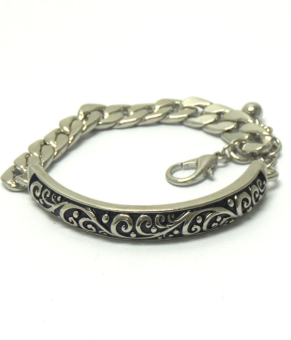 METAL FILIGREE AND THICK CHAIN MIX BRACELET