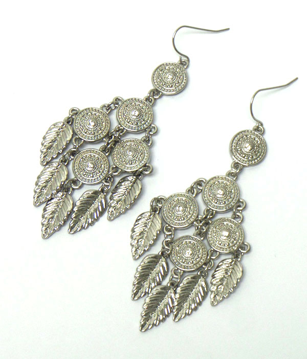 CRYSTAL CENTER DISK AND LEAF DROP EARRING