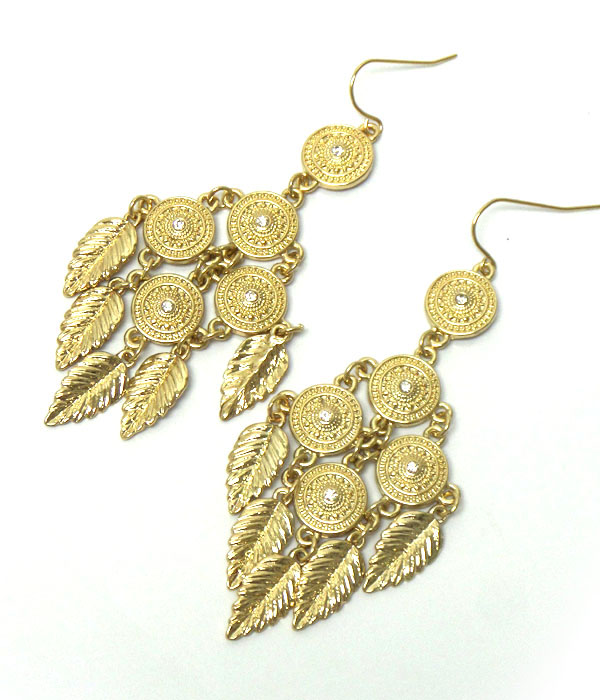 CRYSTAL CENTER DISK AND LEAF DROP EARRING
