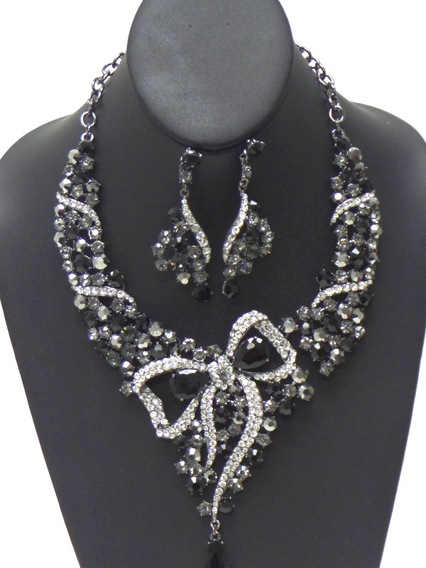 LUXURY AUSTRIAN CRYSTAL VICTORIAN STYLE LARGE BOW NECKLACE EARRING SET
