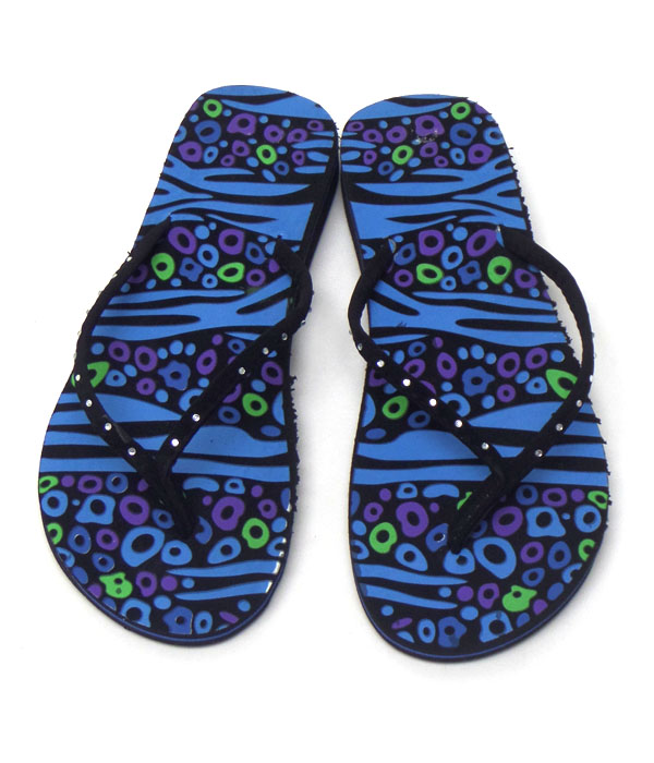 SUMMER THEME PRINT FOAM BASE AND ACRYLIC CRYSTAL LINED FLIP FLOP