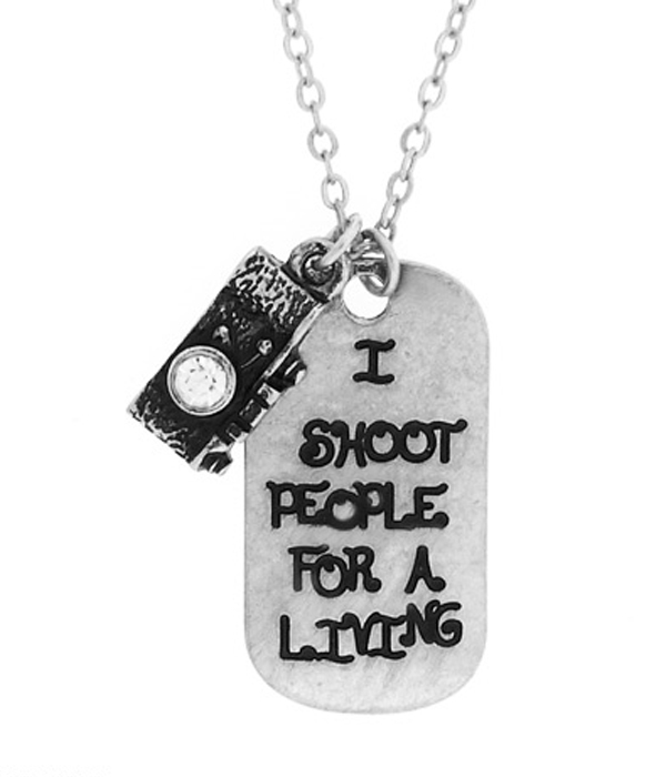 CAMERA AND MESSAGE DOGTAG DOUBLE LAYER PENDANT NECKLACE - I SHOOT PEAPLE FOR A LIVING