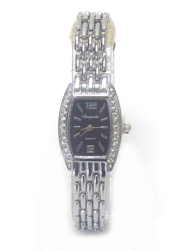 CRYSTAL SQUARE FACE METAL BAND WATCH