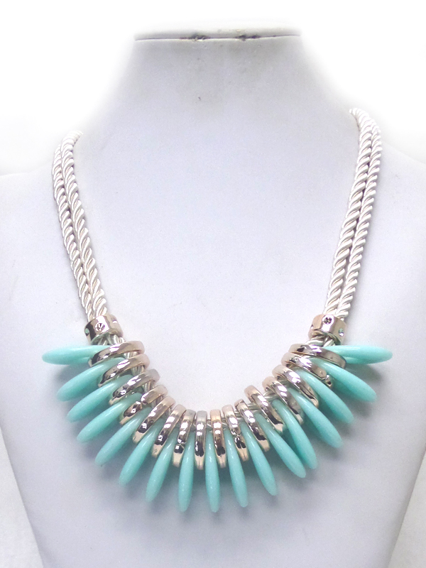 2 LAYER ROPE WITH ACRYLIC AFACET DROP NECKLACE SET