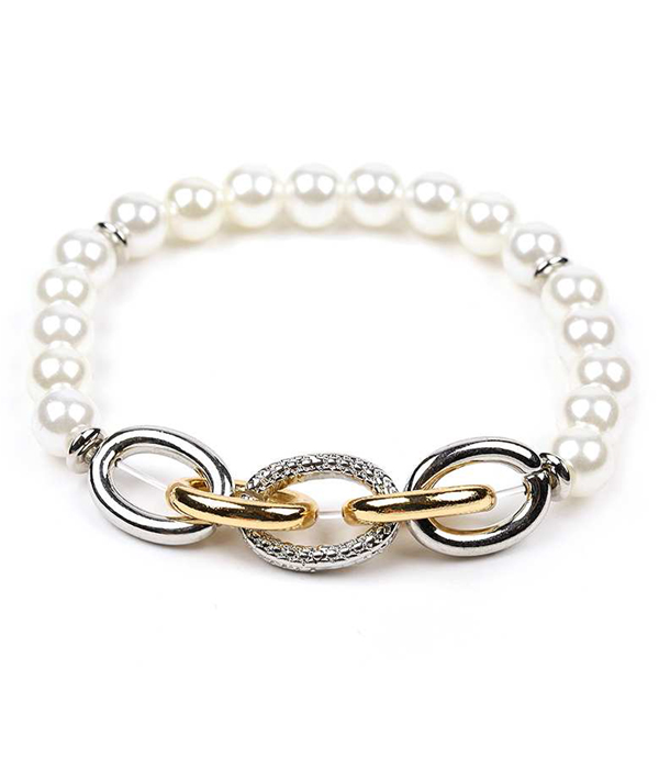 METAL CHAIN AND PEARL STRETCH BRACELET