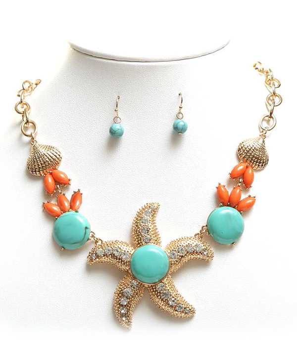 CRYSTAL AND CABOCHON STARFISH NECKLACE SET
