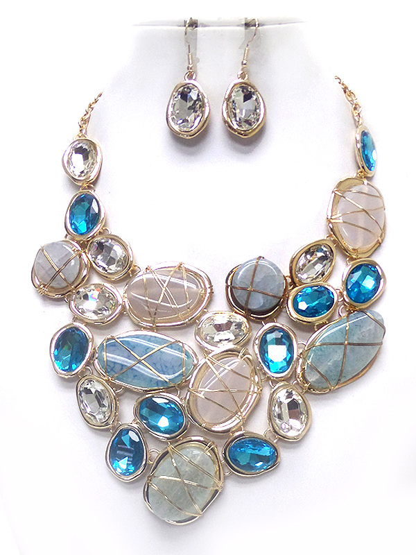 WIRE WRAPPED GLASS MULTI SHAPE STONES NECKLACE SET